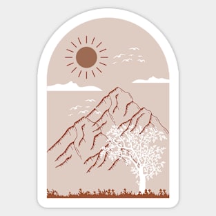 Boho Neutral Minimalist Landscape Nature Mounted Print Sticker